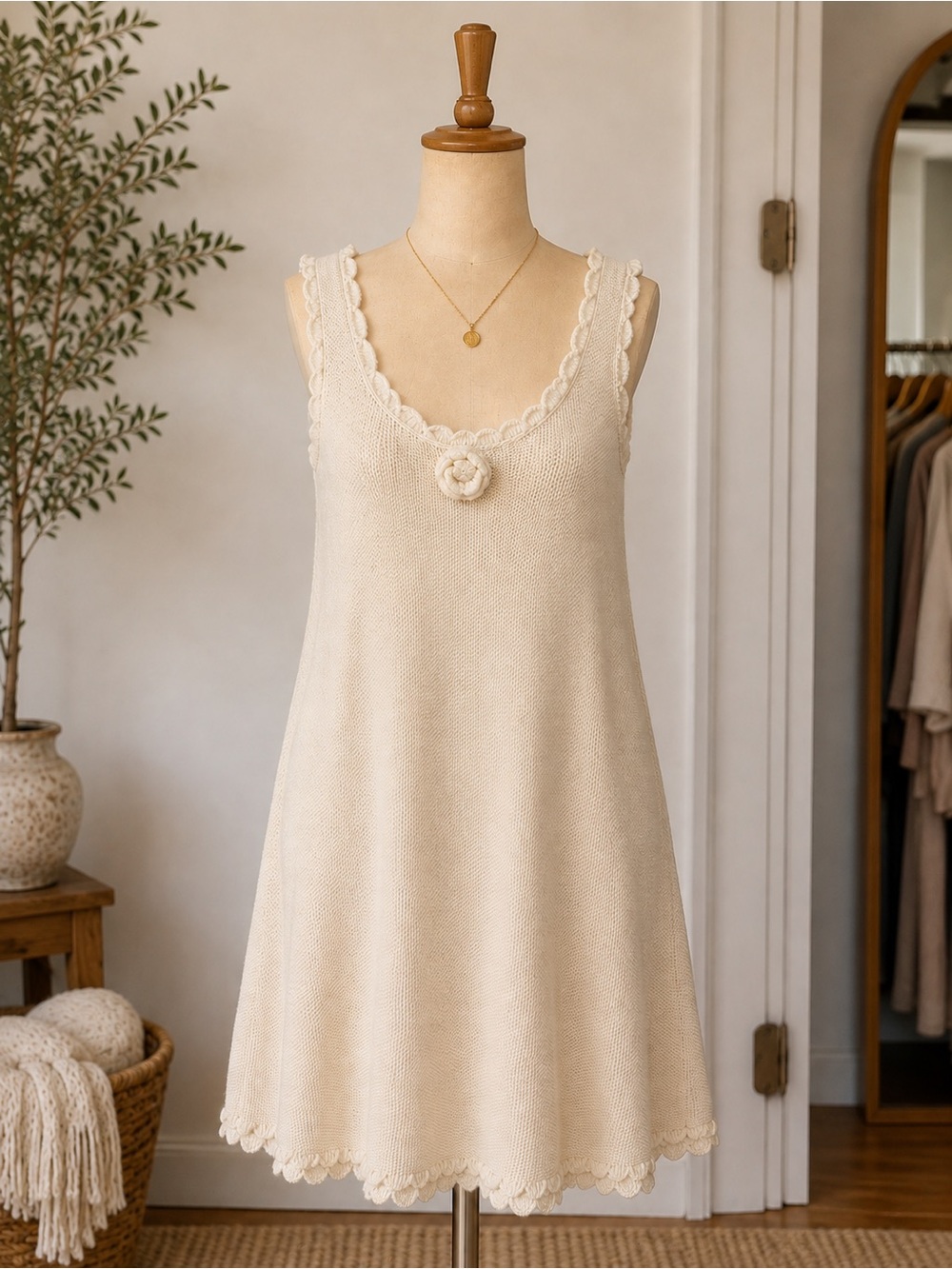 Cream Crochet-Trim Sleep Chemise